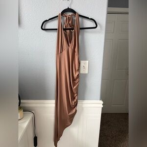 Elegant Tan Halter Dress